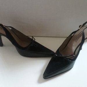 Black Sling-back Suede and Leather Dress Shoes